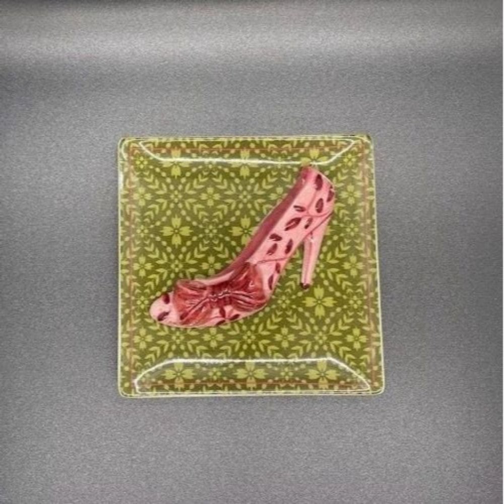 MWW Market Square 3D Mini Plate High‎ Heel Shoe 4.5" Pink Green Trinket Dish